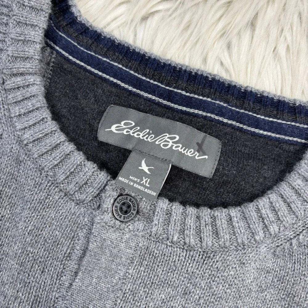 Eddie Bauer Men's XL Gray Henley Sweater 100% Cotton Gorpcore Preppy Heritage